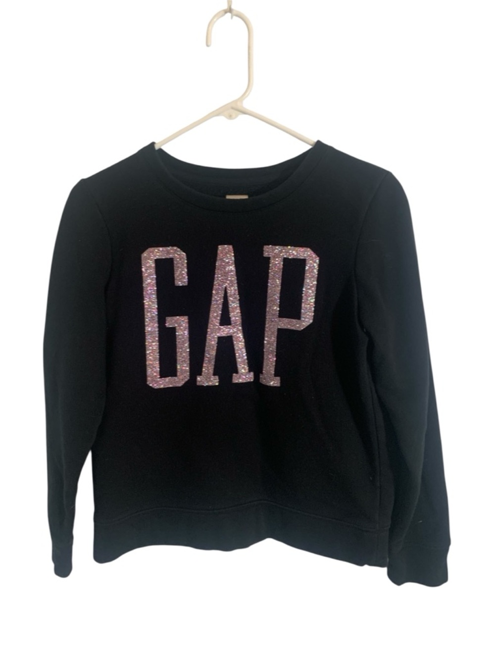 GAP Kids Black Crewneck Sweatshirt with Pink Glitter Logo Sz XXL 14-16